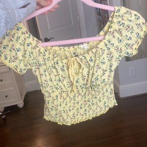 Bright yellow, floral top, size XS